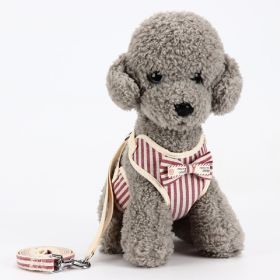 Dog Breathable Mesh Harness with Leash Pet Walking Harness with Cute Bows Adjustable Training Vest (Color: Stripes Red, size: m)