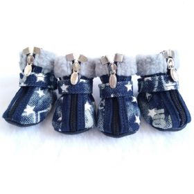 Pet Booties Set, 4 PCS Warm Winter Snow Stylish Shoes, Skid-Proof Anti Slip Sole Paw Protector with Zipper Star Design (Color: White, size: l)