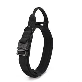 Tactical Dog Collar Military Dog Collar Adjustable Nylon Dog Collar Heavy Duty Metal Buckle with Handle for Dog Training (Color: black, size: m)