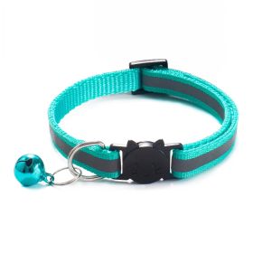 Reflective Dog Collar Pet Cat Puppy Nylon Collar with Bell Neck Adjustable (Color: MINT, size: m)