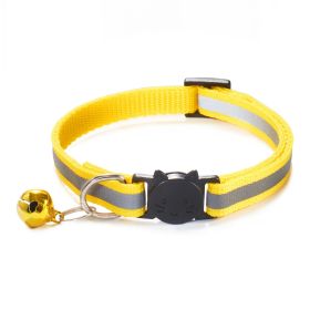 Reflective Dog Collar Pet Cat Puppy Nylon Collar with Bell Neck Adjustable (Color: Yellow, size: m)